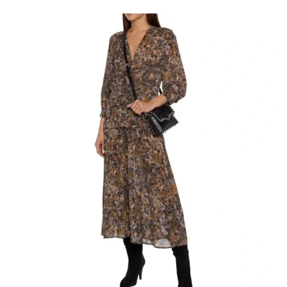 IRO Womens Mauri Maxi Dress Dark Floral Size 36 Small Crepe Whimisgoth Fall Boho